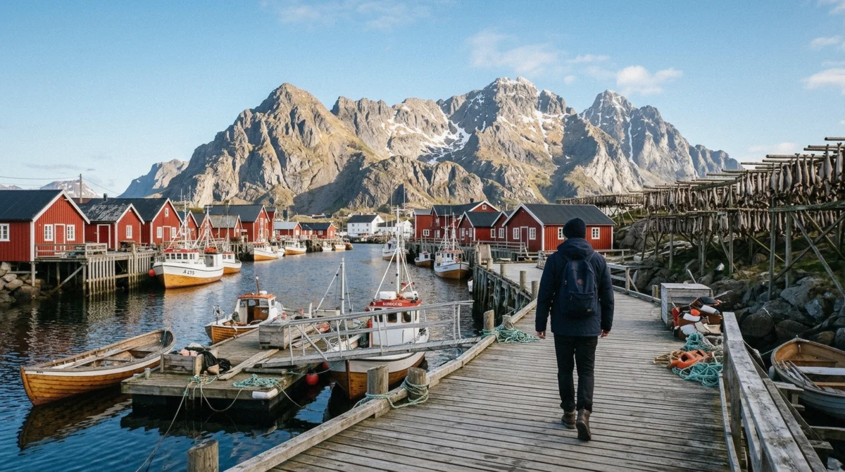 The harbour and boathouses at Å, the turnaround point of the full day Lofoten tour to Å