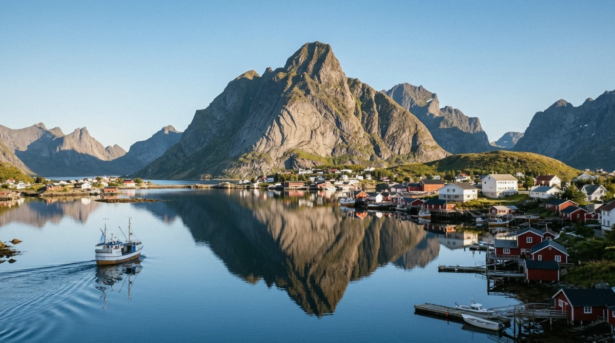 Reine in morning light, the longest stop on the full day Lofoten tour to Å